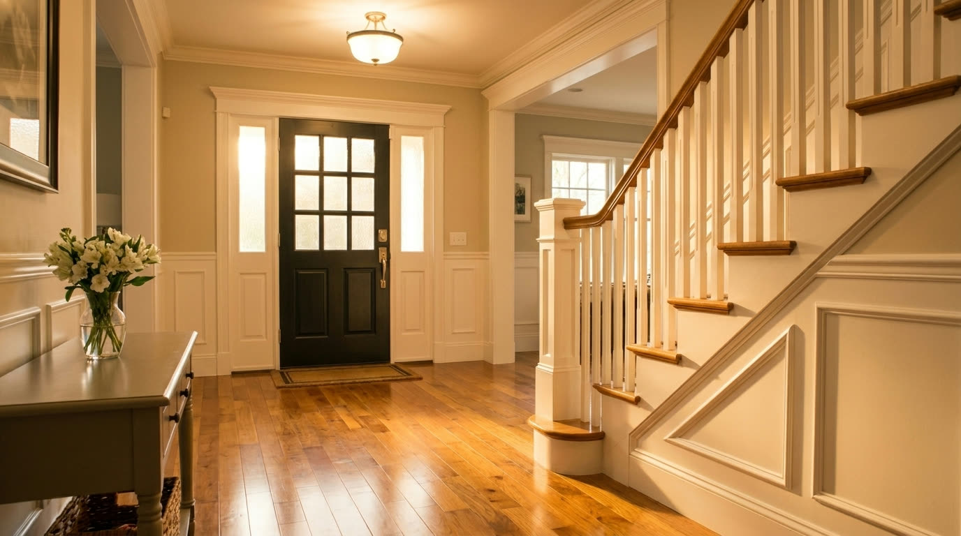 A spotless, sunlit foyer after a Kentucky Cleaning Pros clean.